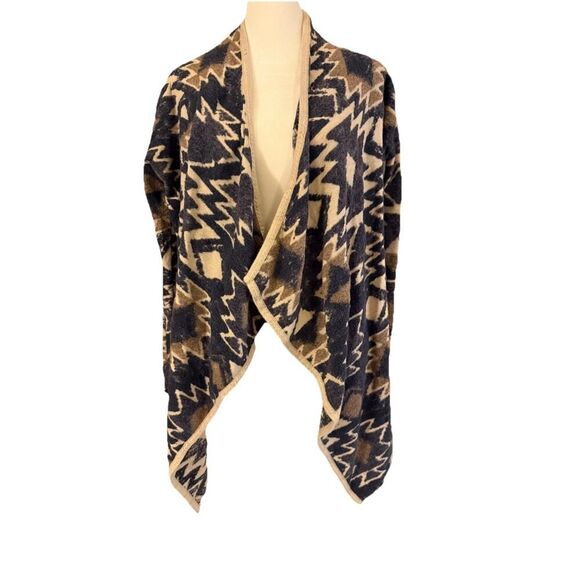 Lucy Brand Open Cardigan Aztec Western Country S Beige Blue Light Lace look - Picture 1 of 13